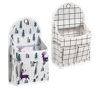 TOYZFRIENDY 2pcs Cotton Linen Hanging Storage Bags Wall-Mounted Sundries Organizer Pouch Set for Refrigerator Side and Door Use in Kitchen and Home