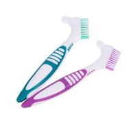 TOYZFRIENDY 2Pcs Double-Head Denture Cleaning Brush with Non-Slip Handle Dual-Sided Fine Bristle Toothbrush for Gum and False Teeth Care Portable Oral Hygiene Tool for Adults
