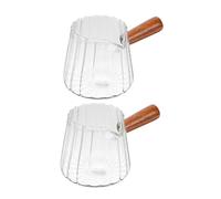 TOYZFRIENDY 2pcs Glass Milk Measuring Cups with Wooden Handles Transparent Frothing Pitchers for Coffee and Cooking Sturdy and Practical Milk Jug for Baking and Serving