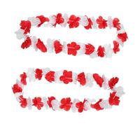 TOYZFRIENDY 2pcs Hawaiian Flower Necklaces Red White Lei Garland for National Holiday Parties Luau Beach Festival Decorations with Bright Colors for Family Friends Celebration