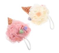 TOYZFRIENDY 2Pcs Ice Cream Shower Loofah Sponges Portable Bath Accessory with Dense Mesh for Rich Thickened Design for Easy Body Scrubbing and Back Cleaning Soft White and Pink Household Bath