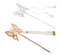 TOYZFRIENDY 2pcs Metal Butterfly Hair Sticks Smooth Lightweight Hair Pins for Stylish Bun Hairstyles Chignon Holders for Women for Daily Wear in Gold and Silver