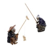 TOYZFRIENDY 2Pcs Miniature Ceramic Fisherman Figurines Lightweight Asian Zen Garden Decor for Bonsai Fish Tank and Micro Landscape with Detailed Sitting Old Man Design Fade Resistant and Easy