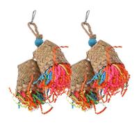 TOYZFRIENDY 2pcs Parrot Cage Shredding with Palm Leaf Weave and Natural Paper Strips, Bird Chewing Hanging for Parakeets, Cockatiels, and Cage Birds to Promote Foraging and Beak Health