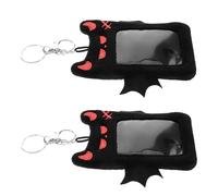 TOYZFRIENDY 2pcs Plush Devil Wing Photocard Holder Keychain Soft Cartoon Id Card Cover Protective Sleeve for Women Portable Badge Holder with Fuzzy Convenient for School and Office Use