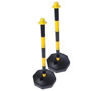 TOYZFRIENDY 2pcs Portable Traffic Delineator Posts with Water-fillable Base Plastic Safety Pillars for Garage Parking Assistance and Traffic Management Yellow and Black Warning Columns
