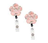 TOYZFRIENDY 2Pcs Retractable Rhinestone Flower Badge Clips Name Badge Holders Anti-Lost Clamps for Teachers Office Students with Secure Pants Belt Attachment