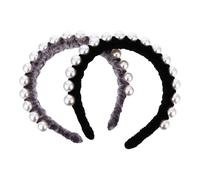 TOYZFRIENDY 2pcs Retro Pearl Hairband for Women Elegant Single Row Large Pearl Headdress in Black and Grey Fashionable Hair Accessories for Parties and Gifts