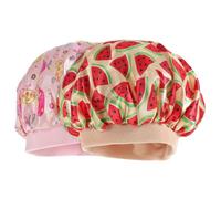 TOYZFRIENDY 2pcs Satin Sleeping Cap with Cute Dolphin Watermelon Prints Lightweight Night Hair Cover for Shower Bath Travel Use Bonnet