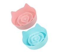 TOYZFRIENDY 2pcs Slow Feeder Cat Bowls with Non-slip Base Candy-colored Cat Ear Design Anti-choke Pet Food Dish Promotes Healthy Eating and Reduces Vomiting Risk