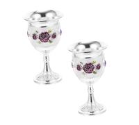 TOYZFRIENDY 2pcs Small Vintage Wine Goblets with Flower Pattern Alloy Retro White Wine Cups for Party Hot Cold Beverage Use Easy to Clean Chic Design for Ktv Bars Family Gatherings