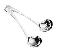 TOYZFRIENDY 2Pcs Stainless Steel Slotted Soup Ladle and Skimmer Long Handle Ergonomic Strainer Spoon for Home and Restaurant Cooking Non-Stick Surface Easy Clean Kitchenware Tools Hot Pot