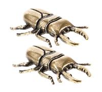 TOYZFRIENDY 2pcs Vintage Brass Beetle Statue Solid Insect Figurine Desktop Ornament Feng Shui Decoration for Home Office Tea Pet