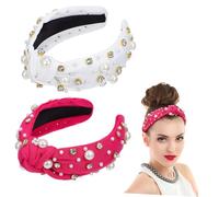 TOYZFRIENDY 2pcs Wide Knotted Top Knot Headband with Artificial Pearls for Women Beaded Hair Accessories Stylish and Versatile Jeweled Hairbands for Various Hairstyles