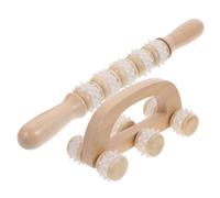 TOYZFRIENDY 2pcs Wooden Soft Silicone Roller Massage Tool Set Manual Massager for Neck and Body Muscle Relief Natural Wood Stick with Smooth Surface for Fatigue and Soreness Alleviation