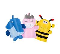 TOYZFRIENDY 3pcs Bath Scrubbers Animal Shower Mitts Soft Body Scrub Gloves for Gentle Exfoliating and Back Scrubbing Cute Bee Penguin Unicorn Design Skin-friendly