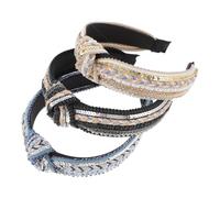 TOYZFRIENDY 3Pcs Beaded Knot Headbands with Wide Rhinestones and Pearls Elastic Padded Hairbands for Women Teens Elegant Party Wedding Festival Accessories Comfortable Fit in Beige Blue Black