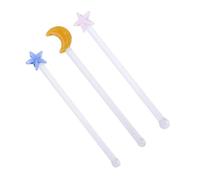 TOYZFRIENDY 3pcs Glass Mixing Sticks with Star and Moon Design Transparent Stirring Rods for Coffee Cocktails Milk Tea and Juice Long Handle Bar Spoons for Home Bar and Use