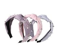 TOYZFRIENDY 3pcs Pearl Knotted Headbands for Women Wide Non Slip Fabric Hairbands Elegant Hair Accessories for Daily Wear Parties and Gifts in Pink Blue Khaki