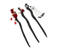 TOYZFRIENDY 3pcs Rose Hair Forks Lightweight Wooden Hair Chopsticks for Women Smooth Polished Floral Bun Makers with Traditional Tassel Secure Updo Hairpins for Elegant Hanfu Hairstyles