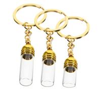 TOYZFRIENDY 3pcs Tiny Refillable Glass Bottles Keychain Set Gold Acrylic Caps, Small Medium Large Perfume Travel Size Jars for Essential Oils and Fragrance Storage