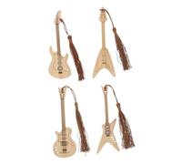 TOYZFRIENDY 4pcs Bamboo Guitar Bookmarks with Tassels Reading Page Markers for Students Writers and Book Lovers Stylish Musical Instrument Design for School Office Home and Outdoor Use