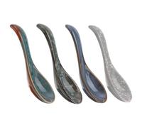 TOYZFRIENDY 4pcs Japanese Style Ceramic Rice and Soup Spoons Set, Assorted A+b+e+f Designs, Sturdy Kitchen Spoons for Asian Cuisine, Salad and Soup Serving, Home Dining Utensils Random Color
