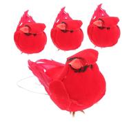 TOYZFRIENDY 4pcs Mini Artificial Red Birds Lightweight Feathered Ornaments for Garden Home Greening Decoration Wedding Craft Scene Embellishment