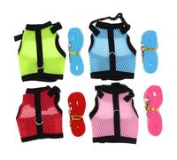 TOYZFRIENDY 4Pcs Small Pet Vest Harness with Leash for Hamster Rabbit Guinea Pig Outdoor Walking Breathable Mesh Chest Strap in Pink Blue Green