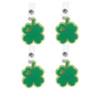 TOYZFRIENDY 4pcs St Patrick’s Day Clover Badge Reel Set - Retractable Glitter Acrylic Id Card Holder with Clip for Nurses, Teachers, Office Staff, Irish Festival Accessories