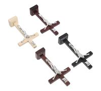 TOYZFRIENDY 4pcs Wooden Handheld Crosses Set - Small Standing Crucifix Decorations 4.13in - Deep Brown, Reddish Brown, Black, White - Catholic Christian Table and Wall Jesus Cross Décor for