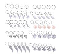 TOYZFRIENDY 50pcs Silver Hair Braid Rings Star and Leaf Charms Metal Hair Accessories for Women DIY Hairstyle Decoration for Parties Halloween Christmas Costume Events