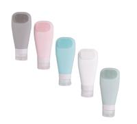 TOYZFRIENDY 5Pcs Leak Silicone Toiletry Bottles with Brush Portable Refillable Lotion Dispenser for Travel Gym Camping Lightweight Squeezable Shampoo and Shower Containers in Colors