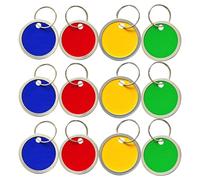 TOYZFRIENDY 60Pcs Round Metal Stamping Blank Id Tags 31Mm Writable Keychain Labels with Red, Yellow, Green, Blue Rings for Luggage Backpack Pet Car Door Keys