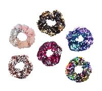 TOYZFRIENDY 6pcs Mermaid Sequin Hair Scrunchies for Women Elastic Ponytail Holders with Shiny Reversible Sequins Hair Accessories for Parties Performances and Daily Wear Random Color