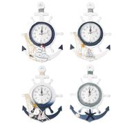 TOYZFRIENDY Assorted Color Ship Wall Clock Wooden Plastic Boat Anchor Shape Mediterranean Style Creative Wall Mounted Clock Mirror Surface for Bedroom Home Decor