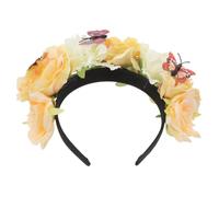 TOYZFRIENDY Butterfly Artificial Flower Headband Lightweight Comfortable Mexican Floral Crown for Halloween Day Cosplay Delicate Yellow Peony Hair Accessory