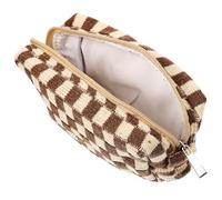 TOYZFRIENDY Checkered Large Makeup Bag Plaid Toiletry Bag Woolen Yarn Zipper Cosmetic Pouch for Women Travel Portable Storage Organizer