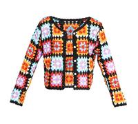 TOYZFRIENDY Colorful Crochet Shrug Cardigan with Button Closure Lightweight Open Front Knit Sweater for Women Versatile Over Dress Layering Vibrant Summer Cover-up One Acrylic