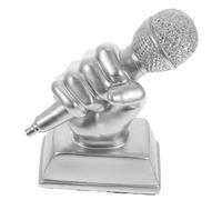 TOYZFRIENDY Decorative Resin Microphone Trophy with Silver Spray Finish Keepsake for Realistic Patterned Table Decor for Singing Competitions and Party Prizes