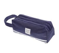 TOYZFRIENDY Double Layer Pencil Case Oxford Fabric Large Capacity Pencil Pouch Navy Portable Handheld Pen Holder School Supplies for Students and Office Use