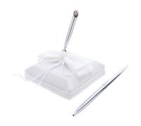 TOYZFRIENDY Elegant Wedding Guest Book Pen with Metal Bow Fabric Base Bridal Signing Pen Stand for Ceremony Engagement Reception Desk and Marriage Certificate