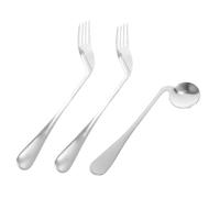TOYZFRIENDY Ergonomic Angled Spoon and Fork for Elderly Self-Feeding Stainless Steel Cutlery with Smooth Handle Lightweight Adaptive Utensils for Comfortable One-Handed Use