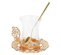 TOYZFRIENDY Glass Tea Cup and Saucer Set, 3Pcs Hand-Blown Glass Coffee Cups with Spoons, Thermal Shock Resistant Drinkware for Home and Restaurant