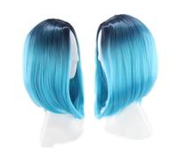 TOYZFRIENDY Gradient Blue Cosplay Bob Wig for Women Short Straight Synthetic Hair High Temperature Resistant Lace Front Natural Look Comfortable Daily Wear