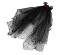 TOYZFRIENDY Halloween Ghost Bride Veil with Red Roses Gothic Witch Party Hairpiece Lightweight Comfortable Masquerade Headwear for Women Vintage Costume Accessory