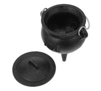 TOYZFRIENDY Halloween Witch Cauldron Cast Iron Pot with Moon Symbol Faux Burning Effect Miniature Witchy Decor for Festival Haunted House and Altar Rituals