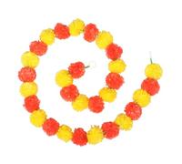 TOYZFRIENDY Handmade Marigold Garland with Bell and Leaf Combination Vibrant Fading-resistant Artificial Flower String for Diwali Day Dead Wedding Party Decorations