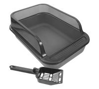 TOYZFRIENDY High Side Cat Litter Pan Medium Size Semi-enclosed Sandbox with Thickened Walls and Random Scoop Pet Toilet Tray Dark Grey Suitable for Indoor Cats Random Style