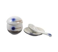 TOYZFRIENDY Japanese Style Ceramic Steaming Egg Bowl with Lid High Temperature Porcelain Tableware Non-Slip Base Kitchen Supplies for Soup and Steamed Dishes Decorative Underglaze Pattern